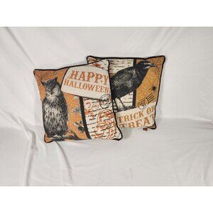 Stratford Home Halloween Pillow Set Owl & Crow Sleepy Hollow Orange Black Tan 18